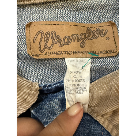 Vintage 90s Wrangler Jacket Mens 2XL Blue Denim Corduroy Collar Western Cowboy - Picture 5 of 12